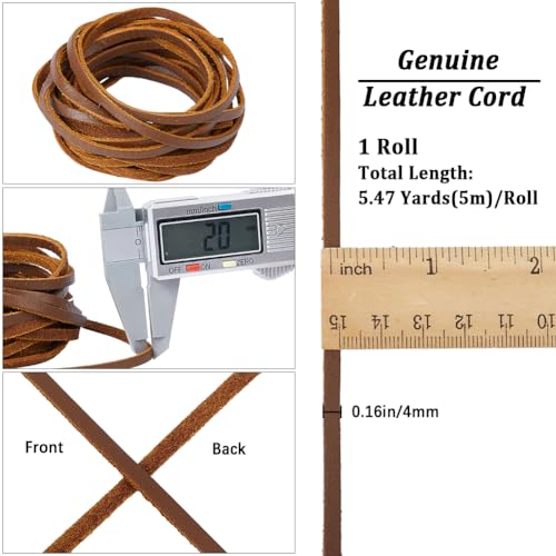 GORGECRAFT 5m x 4mm Flat Leather Cord Genuine Leather String 2mm Thick Cowhide Braiding Thread Rope for Bracelets Necklace Jewelry Making Keychains Boot Lace DIY Crafts Tooling Workshop - Image 2