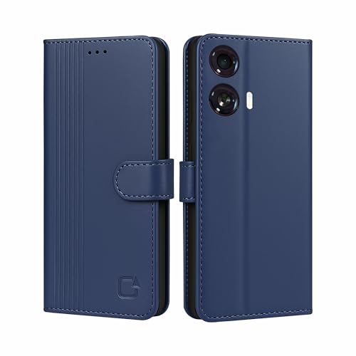 Image of AIBEX Shock Proof Flip Compatible for Motorola G96 5G / Motorola Edge 50 Fusion 5G Flip Cover Leather Finish | Inside TPU with Card Pockets | Wallet Stand | Complete Protection Flip Case - Blue