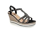 IVACHY Womens Wedge Ladies Crystal Sparkling Sandal Shine Espadrille Platform Shoes Size UK