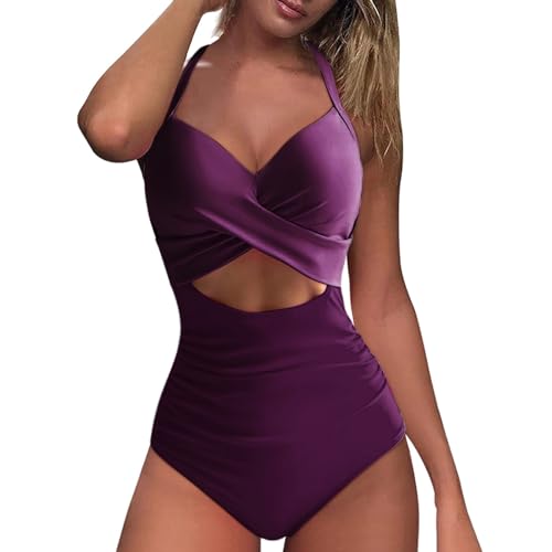 Trajes de Baño Mujer Reductores Barriga Bañadores Traje de ño Bikini con Tirantes Ajustados sin Espalda y Corte Sexy Color sólido para Mujer ñador con Falda Tankini Reductor (Wine S)