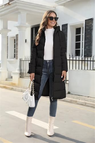 Women's Winter Thickened Coat Fasion Hooded Outdoor Puffer Jacket Mid Length Solid Color Warm Coat2