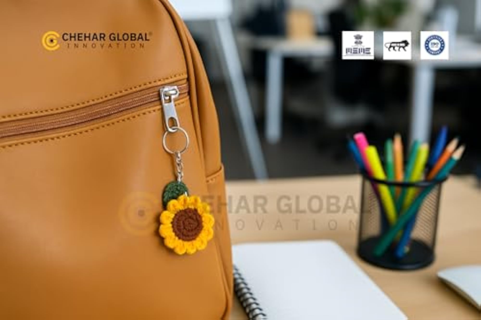 Crochet Sunflower Keychain, Decorative Charm for Bags