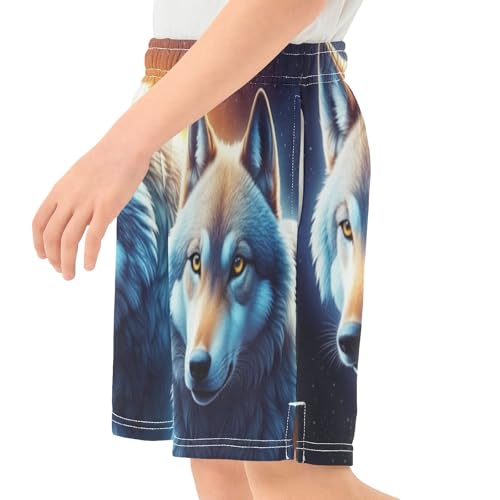 Couple Wolf Pull-On Boys Summer Shorts Elastic Waist Kids Boys Thick Summer Clothes with Pockets XS4