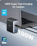 Anker 100W USB C Bloc chargeur (GaN II), 3 Chargeur mural compact rapide de port pour MacBook, Dell XPS, iPad Pro, Galaxy S24, iPhone 17/16/15 et plus Series