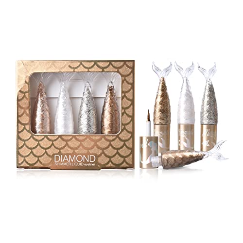 Lamuseland 4 Colors Liquid Glitter Eyeliner, Metallic Shimmer Diamond Mermaid Eyeshadow, Waterproof Long Lasting Sparkling Eye Liner Makeup Colorful Set For Women Girls (A) #TOP14