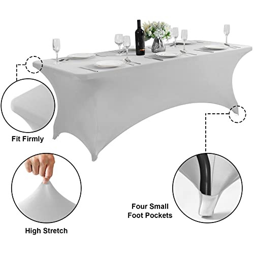 Supero 2Pack Waterproof Spandex Table Cover For 6Ft Table Universal Fitted Stretch Tablecloth For Party, Banquet, Wedding And Events-Silver #TOP4