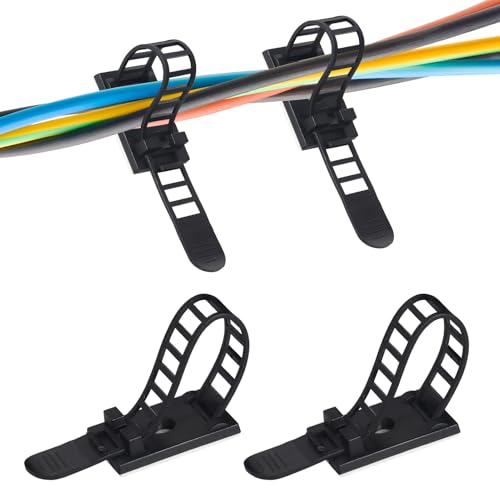 50 PCS Cable Ties and Cable Clips with Adhesive Holder, Nylon Cable Ties, Wire Clips, Clamps Organiser with Strong Adhesive Tape with Screw Option, Perfect for Home, Office and Workshop, Black