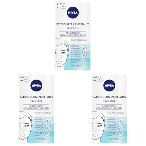 NIVEA - Patch Visage Ultra Purifiant Fraîcheur - Désobstrue Les Pores - Retire Points Noirs, Impuretés & Excès De Sébum - Peau Purifiée, Nette & Fraîche - Acide Citrique - Tous Types De Peaux - x 6