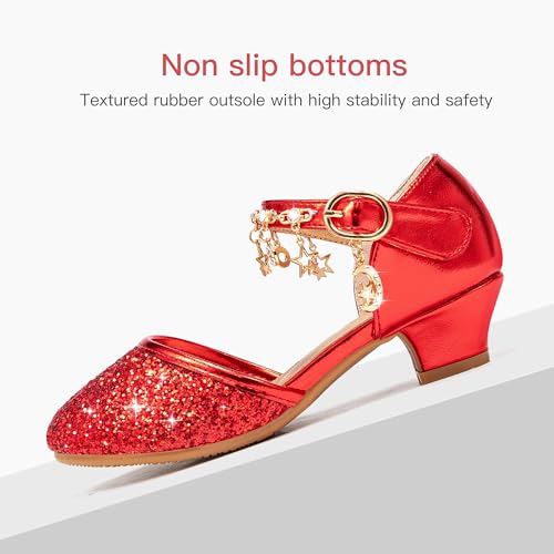 Image of Furdeour Girls Dress Shoes Princess Crystal High Heels Flower Girl Shoes