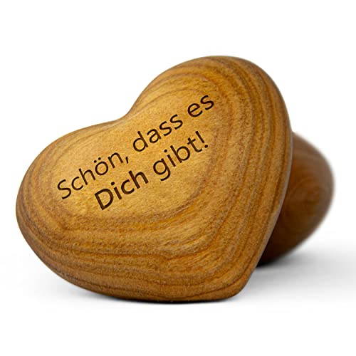 Schwabenholz&reg; Handschmeichler Herz aus Holz - Sch&ouml;n, dass es Dich gibt! - Kleines Geschenk f&uuml;r sie und ihn - Holzherzen mit Gravur & einzigartiger Maserung