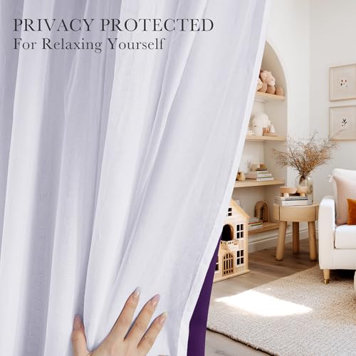 Image of PONY DANCE Bedroom Curtains Purple, 52 inch Wide and 63 inch Long, Royal Purple | Mix & Match Room Darkening Curtains with White Crushed Sheer Voile, 2 Panels