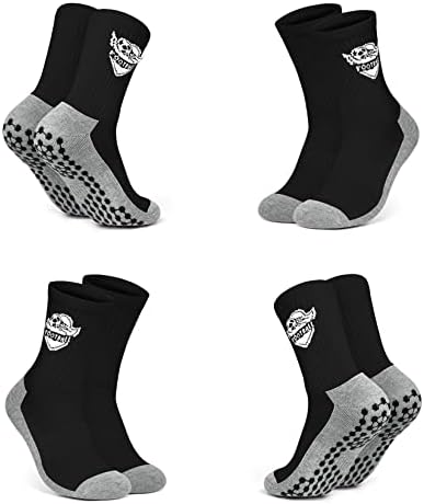 BangJiaju Grip Socks for Kids 4 Pairs Anti Slip Child Crew Socks for Child Anti-slip Athletic Sock for Youth Boys and Girls