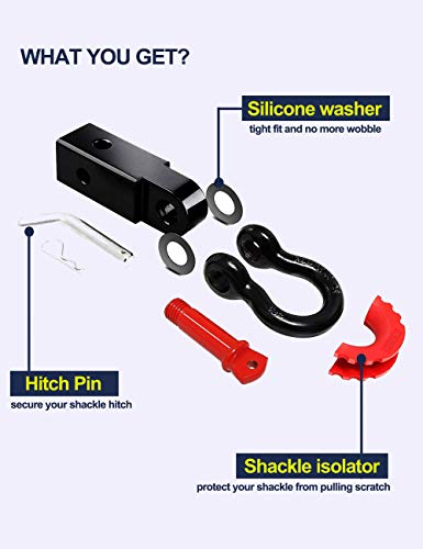 Shackle Hitch Receiver 2 Inch, 41918 Lbs Break Strength Never Rust Receiver Shackle Bracket Heavy Duty And Solid With 3/4'' D Ring Shackle, Towing Accessories Compatible With Trucks Jeeps #TOP4