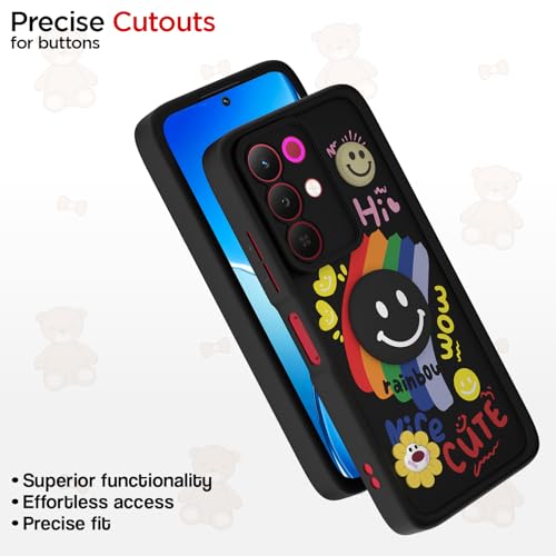 Image of Pikkme Back Cover for Realme Narzo 90X 5G / Realme C85 5G / Realme 15X 5G | Soft Silicone| Cute Rainbow Smile & 3D Cartoon Flower Design | Shockproof Raised Camera Protection Bumper Case (Black)