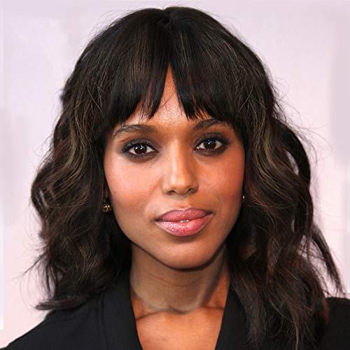 ENTRANCED STYLES Wavy Bob Wig 1b30 Human Hair Wigs with Bangs Brown Highlight Wig Body Wave Wig Shoulder Length Natural Wavy Wigs for Women Daily Use 14 Inch