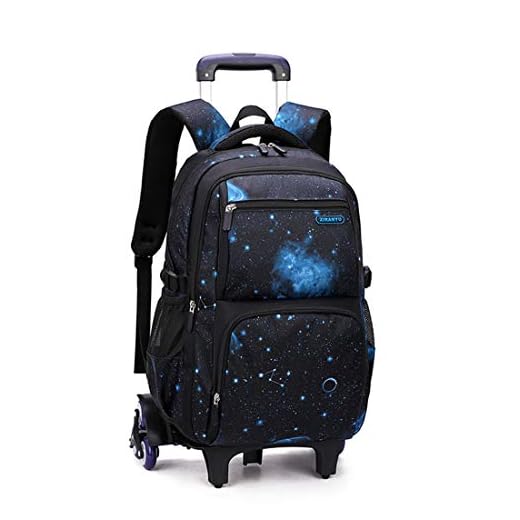 Galaxy-Print Rolling-Backpack Boys-Bookbag on Wheels, Galaxy Wheel Backpack, Wheel Trolley Bag for School