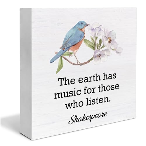 Spring Decor Rustic the Earth Has Music for Those Who Listen Wood Block Sign Farmhouse Spring Decorations Indoor Home Shelf Decor 5 x 5 Inches