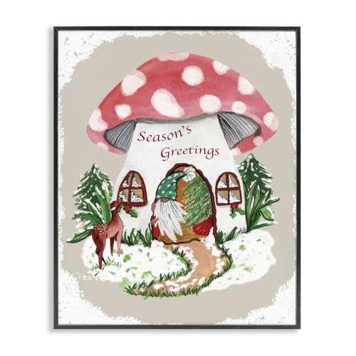 Season's Greetings Gnome Mushroom House, 16 x 20 Inch Framed Giclée Print