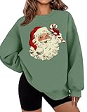 LETSEE Christmas Sweatshirts for Women 2025 Santa Claus Graphic Oversized Fleece Vacation Holiday Pullover Tops Xmas Gifts, A-Green, Medium