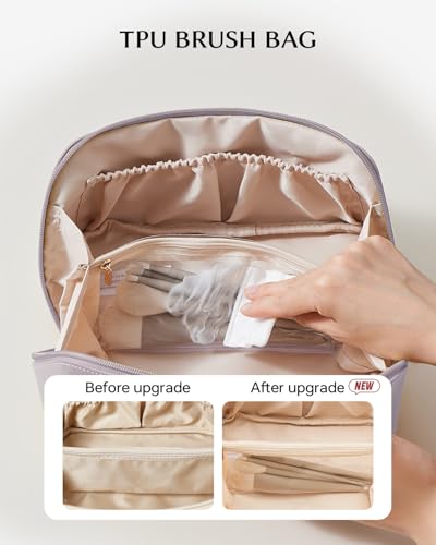 Image of EACHY Travel Makeup Bag, Large Capacity Cosmetic Bag for Women, Waterproof PU Leather, Flat Open Portable Toiletry Bag for Skincare, Brushes & Travel Essentials
