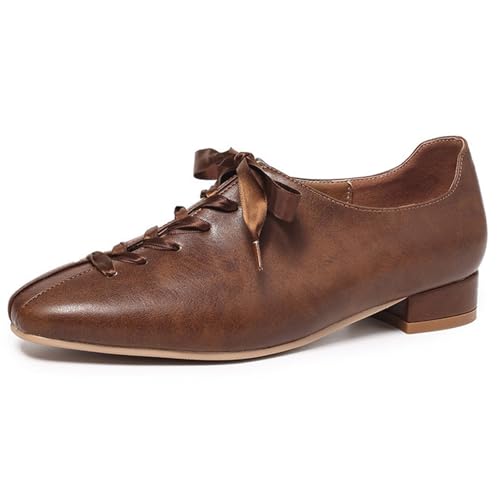 Chaussures Oxford femme bout carré en lacets et talon bloc bas pour le bureau