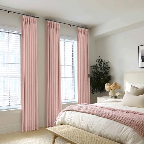 Pinch Pleated Blackout Curtains 102 Inch Long, Linen Blend, 100% Blackout Drapes with 20 Hooks, Ideal for Bedroom and Living Room, 40" W x 102" L (Pack of 2), Blush Pink