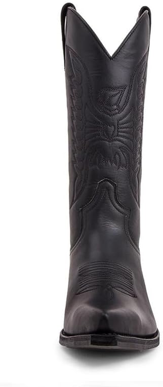 Western Cowboy Boots for Men Retro Embroidered Slip Resistant Square Toe Chunky Heel Mid Calf Country Work Boots