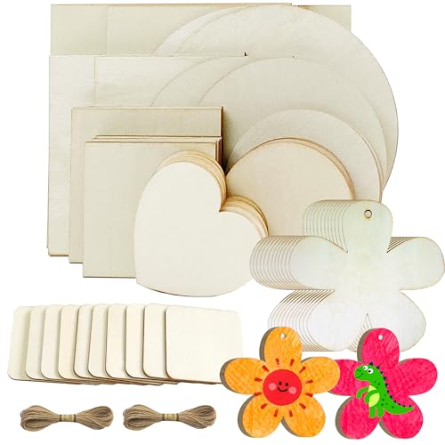 【Prodotto contien】:Cuoricini fiori di tondini Quadrati legno didischi di legnoschi di legno include anche un cavo da 10 m per infilare attraverso il foro e appenderlo.