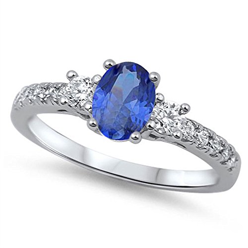 Oxford Diamond Co Blue Simulated Sapphire & Cubic Zirconia .925 Sterling Silver Ring Size 7