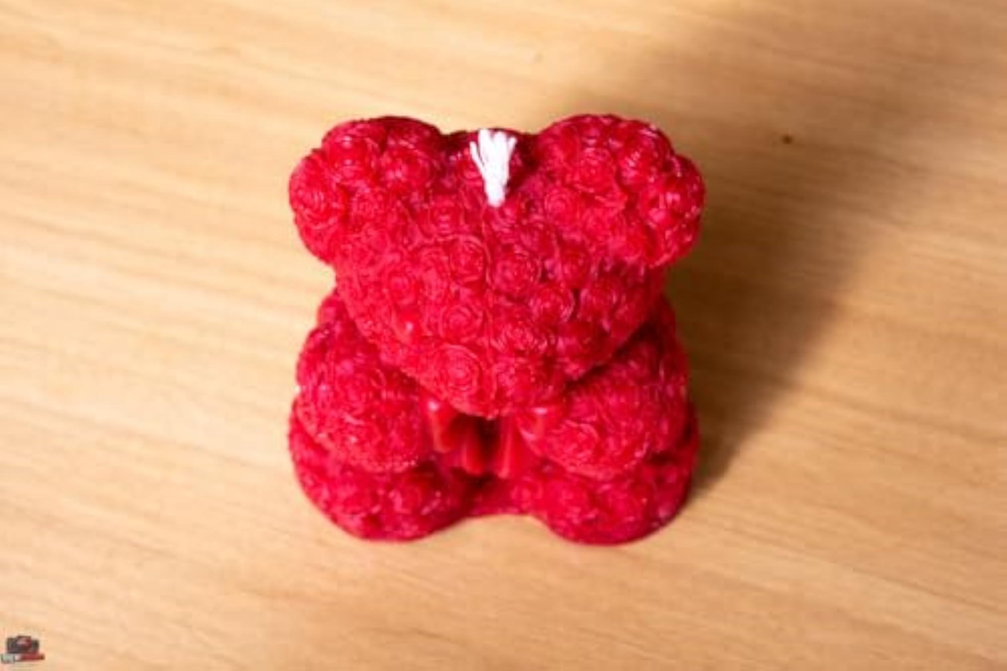 Red Teddy Bear Candle with Bow, Decorative