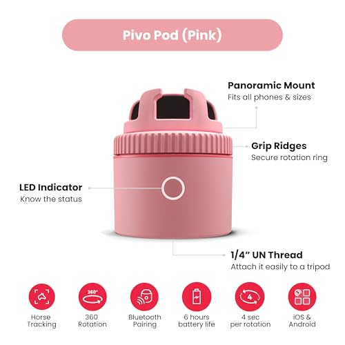 Image of Pivo Equestrian Pod Auto Tracking Phone Holder, Face, Body & Horse Tracker, 360 Rotation, 6 Speed, Stand for Video Recording with Remote Control (Pink)