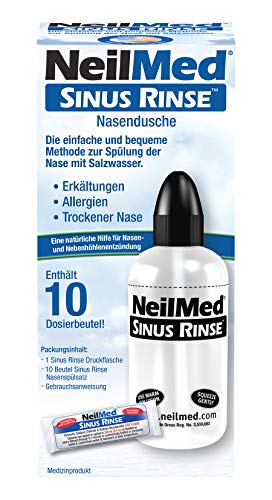 NeilMed Nasendusche + 10 Beutel Nasenspülsalz – Nasenspülung, Nasenreinigung, Sanfte Nasendusche gegen Allergien & Schnupfen