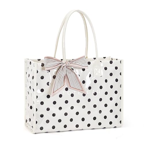 Lushandy Polka Dot Tote Bag Black and White Polka Dot Purse PVC Tote Bag Waterproof Jelly Bags For Beach Shopping
