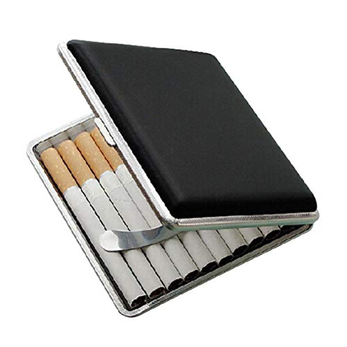 Caixa de cigarro de couro com caixa de armazenamento de de metal sem cigarro (preta pode conter 20 )
