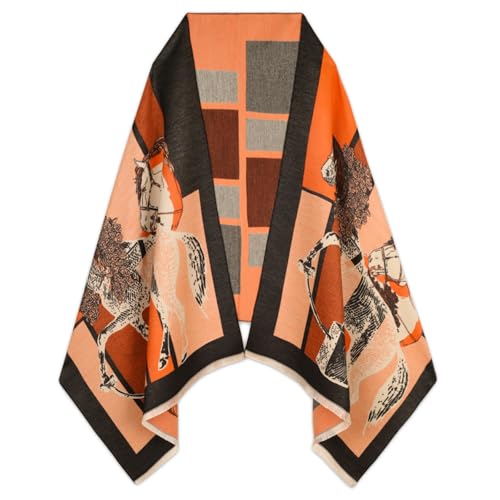 Relang Scarfs for Women Pashmina Silky Shawl Wrap for Evening Dressing Blanket Open Front Poncho Cape Orange Victory Horse