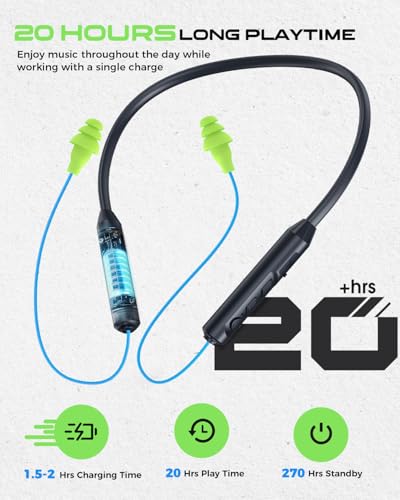Image of MIPEACE Bluetooth Earplug Headphones, Neckband Wireless Earbuds earplugs-29db Noise Reduction isolating in-Ear earplug Earphones with Controls,IPX6 sweatproof,20+Hour Battery (Blue Green)
