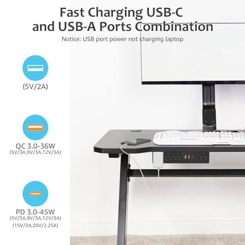 HHSOET Power Strip con Carga Rápida USB, Extensión de 6 pies, Protector contra Sobretensiones 1200J, Soporte Autoadhesivo, Montaje para Oficina y Hogar miniatura 3