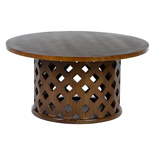 LOLAhome Mesa de Centro con Rejilla de Madera de Abeto Natural Oscura de Ø 80x40 cm