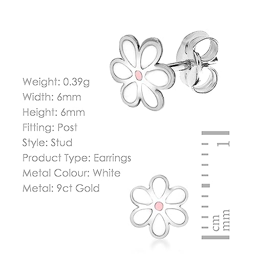 Boucles d'oreilles clous marguerite en or blanc hypoallergénique et émail rose - 4