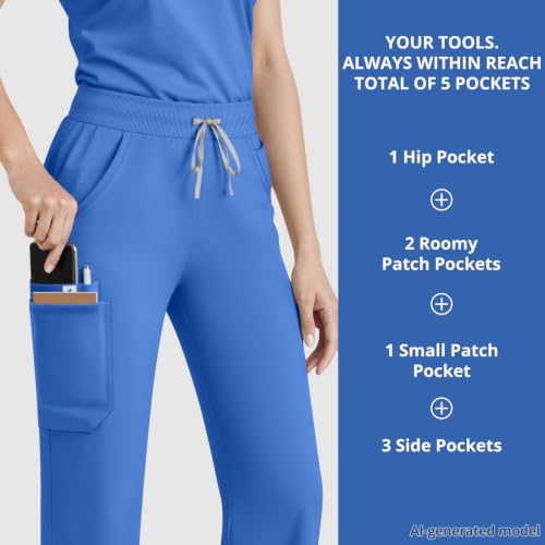 Image of Women's 7-Pocket Scrub Pants - Straight Leg, Mid-Rise, Drawstring | Soft stretch knit Mid-rise drawstring Side slits Wrinkle-resistant Machine washable For nurses /doctors /vets