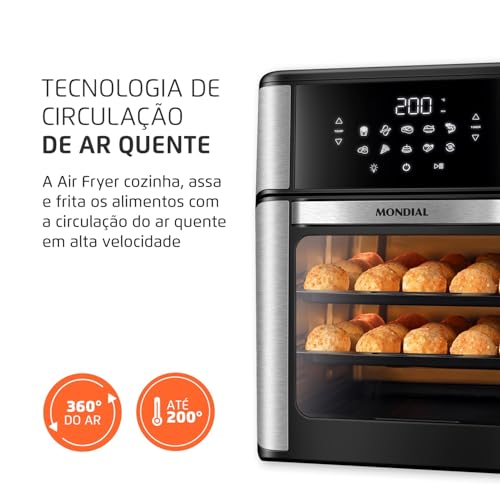 Fritadeira Air Fryer Forno Oven 12 Litros, Mondial, Preto/Inox, 2000W, 110V - AFO-12L-BI