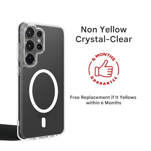 Image of Prolet Anti -Yellow Crystal Clear Hard Case Cover Compatible with Samsung Galaxy S26 Ultra with Magnetic Mag-Safe Wireless Charging Support, Shockproof Hard Back Cover (Transparent)