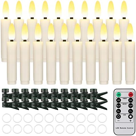 Daord 20 PCS Flameless LED Taper Candles Flickering Flame Battery Operated with Remote & Timer Warm White Christmas Tree Candle Lights for Home Kitchen Garden Birthday Party Decoration (20 PCS,Ivory)