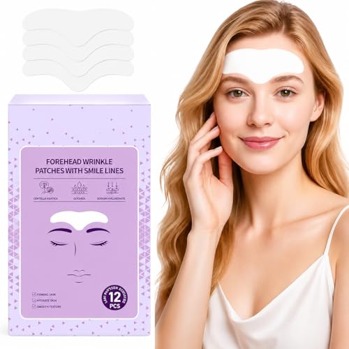 JNTTSSP Forehead Wrinkle Patches, Overnight Facial Wrinkle Treatment with Hyaluronic Acid, Aloe, Collagen & Vitamin E to Lift Smile Lines for Women 12pcs