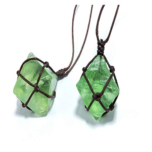 JINGGEGE Jengijo Esmeralda Natural Colgante de Cristal Curación DT Gemstone Wand Reiki Green Fluorite Wrap Wrap Braid Necklace Yoga Macrame para Hombres Mujeres (Color : Blue Green)