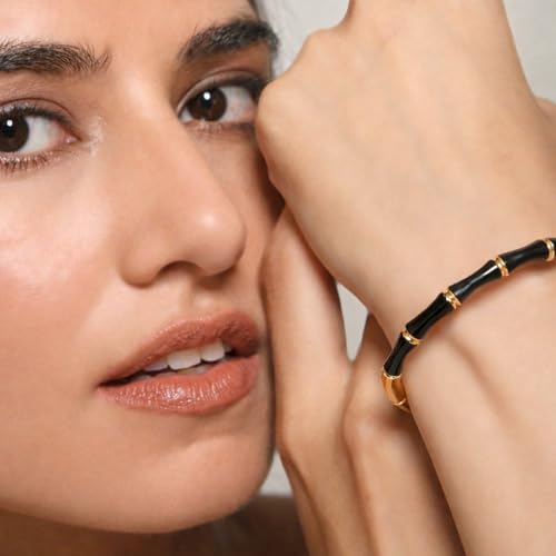 Image of SALVE Openable Bamboo Stainless Steel Bracelet for Women Stylish | Bangle Bracelet Kada, Aesthetic Accessories for Girls Bracelet | Minimal Jewellery for Women Chic Golden Bracelet