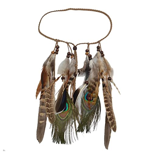 dailymall Tiara feminina tribal, corda de cabelo de pavão, borla longa, festa para meninas, marrom