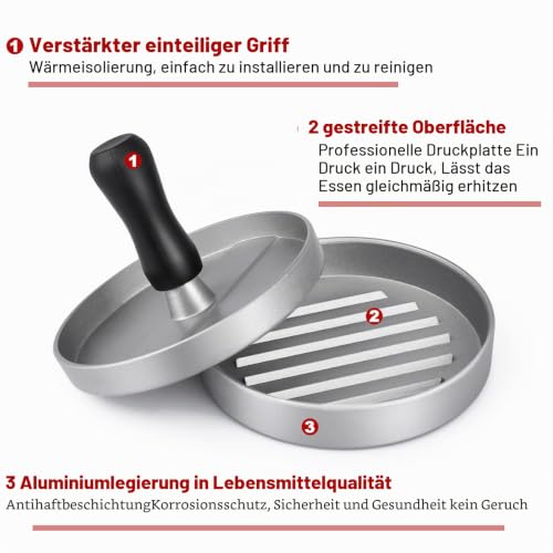 Foto von HEPAZ Burgerpresse mit 100 Blatt Backpapier,Hamburgerpresse Set aus Aluguss für leckere Hamburger,Patties, BBQ, Burger Presse mit Antihaftbeschichtung