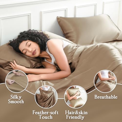 Satin Sheets King Size Bed Set,Similar to Silk Sheets,4Pcs Luxury Satin Sheet Set with 15 Inches Deep Pocket (King, Champagne) - Image 5