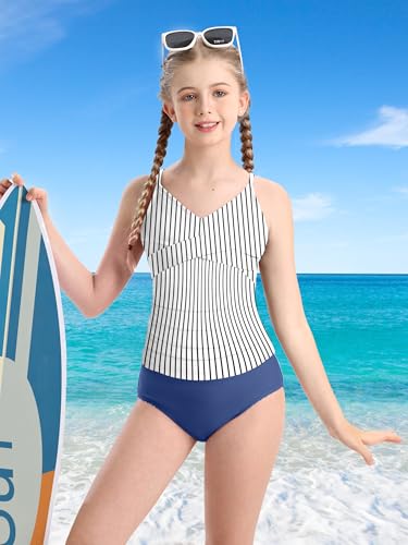Girls Swimsuit Tankini Criss Cross Ruched 2 Piece Bathing Suit Printed Girl Swimwear for Teens 9-16Y3